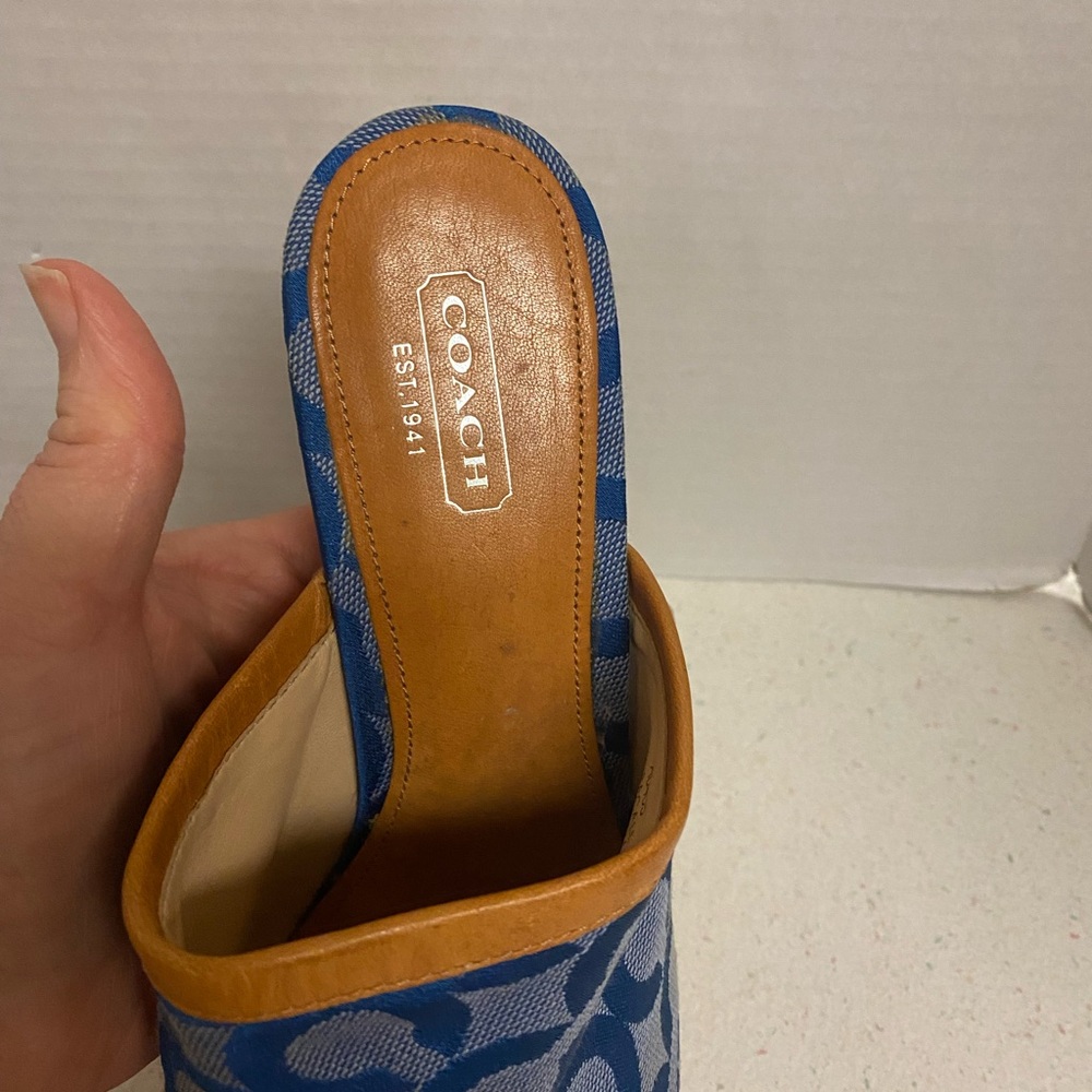 Coach VTG Bacall Blue Signature Pattern Wood-Platform Clogs - Picture 5 of 8